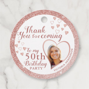 50th Birthday Rose Gold Glitter Elegant Thank You Favor Tags