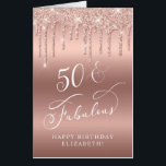50th Birthday Rose Gold Glitter Jumbo Card<br><div class="desc">Elegant 50th birthday keepsake jumbo card with rose gold faux glitter dripping from the top against a rose gold background and "50 & Fabulous" in a chic white script. On the inside, you can personalize your message, with space for all of her friends, family and guests at her birthday party...</div>