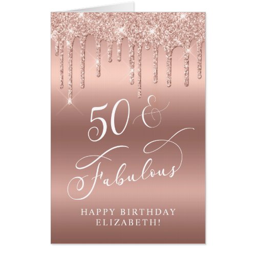 50th Birthday Rose Gold Glitter Jumbo Card