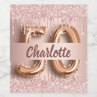 50th birthday rose gold glitter monogram luxury wine label | Zazzle