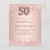 50th Birthday rose gold glitter pink luxury Invitation Postcard (Front)