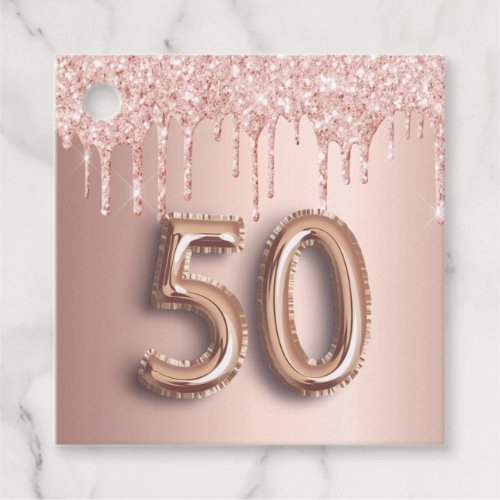 50th Birthday rose gold glitter thank you balloon Favor Tags