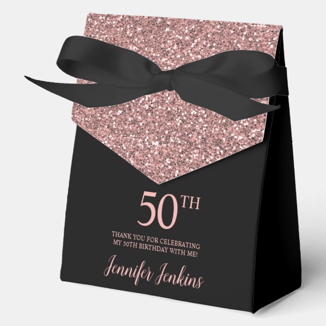 50th Birthday Rose Gold Glitter Thank You Favor Boxes (Front)