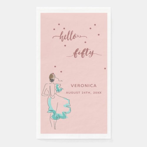 50th birthday rose gold hello 50 name woman paper guest towels