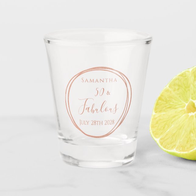 50th Birthday Rose Gold Minimal Personalized Party Shot Glass (Front)