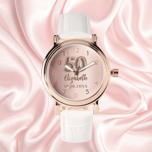 50th Birthday rose gold name Watch