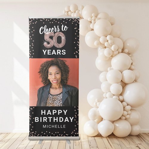 50th Birthday Rose Gold Photo Retractable Banner