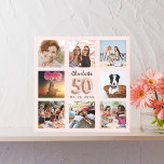 50th birthday rose gold pink custom photo collage faux canvas print<br><div class="desc">A unique gift for a 50th birthday, celebrating her life with a collage of 8 of your own photos, pictures. Personalize and add her name and a date. A chic rose gold, blush pink background. The name is written with a modern hand lettered style script, number 50 with a balloon...</div>