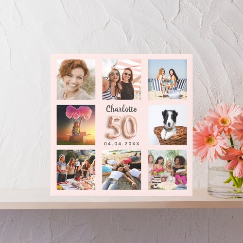 50th birthday rose gold pink custom photo collage faux canvas print