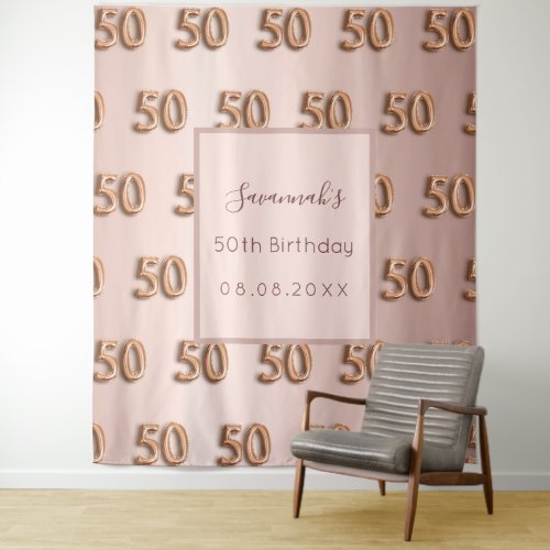 50th birthday rose gold pink monogram luxurious tapestry