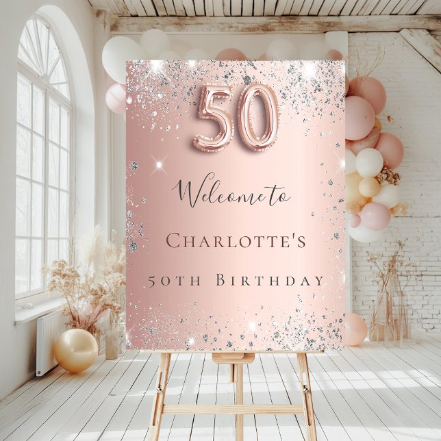 50th birthday rose gold silver welcome sign (Creator Uploaded)