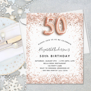 50th birthday rose gold white invitation