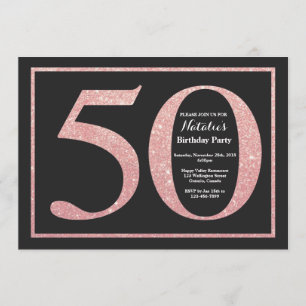 50th Birthday Rose Pink Gold Glitter Chalkboard Invitation