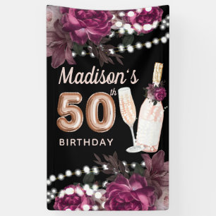 50th Birthday Rose Wine Luxury Banner