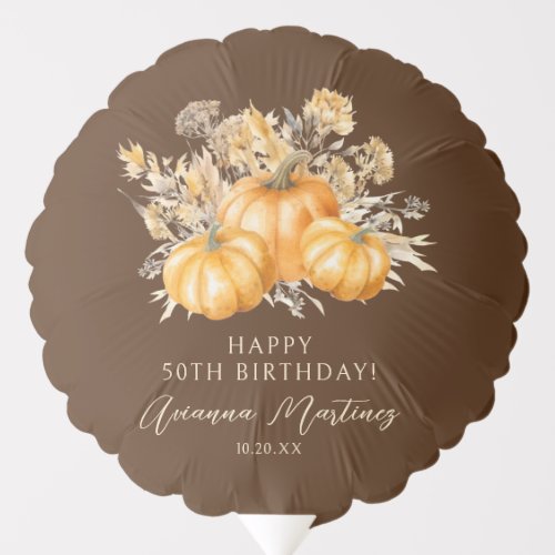 50th Birthday Rustic Boho Pumpkin Fall Custom Balloon