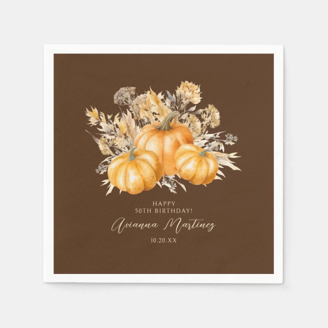 50th Birthday Rustic Boho Pumpkin Fall Custom Napkins (Front)