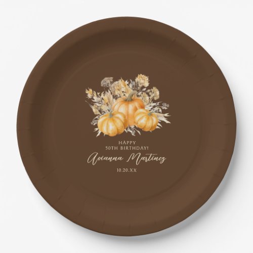 50th Birthday Rustic Boho Pumpkin Fall Custom Paper Plates