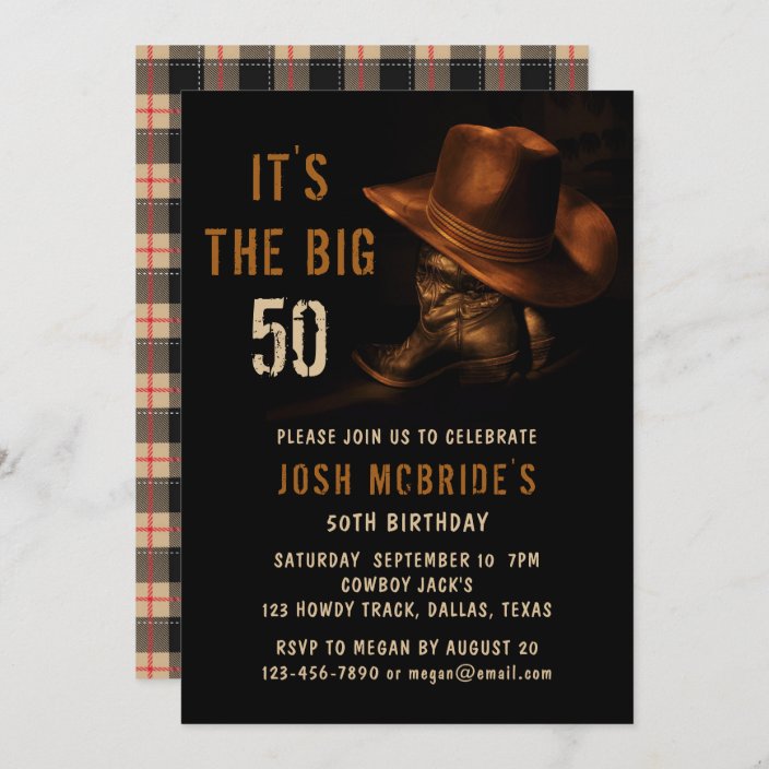 50th Birthday Rustic Cowboy Hat And Leather Boots Invitation