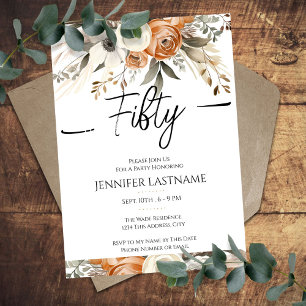 50th Birthday Rustic Floral Fall  Invitation