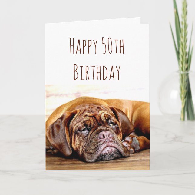 50th Birthday Sad Dog Stay Pawsitive Humor Card (Front)