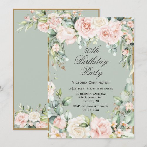 50th Birthday Sage Green Pink Blush 