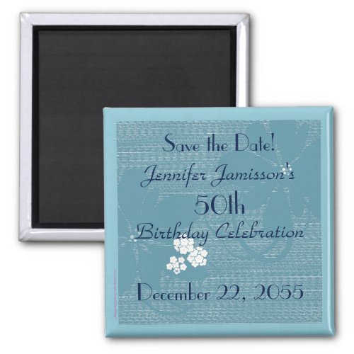 50th Birthday Save the Date Blue Floral Magnet