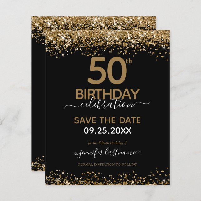 50th Birthday Save the Date Budget Invitation (Front/Back)