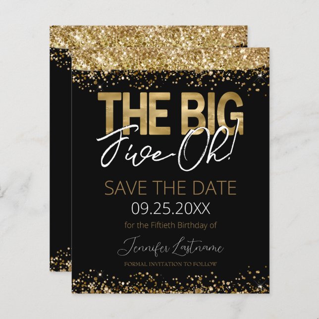 50th Birthday Save the Date Budget Invitation (Front/Back)