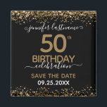 50th Birthday Save the Date Magnet<br><div class="desc">Elegant Faux gold glitter with shimmering confetti highlights on the top and bottom border. All text is adjustable and easy to change for your own party needs. Great elegant 50th birthday template design. Save the date magnet reminder.</div>