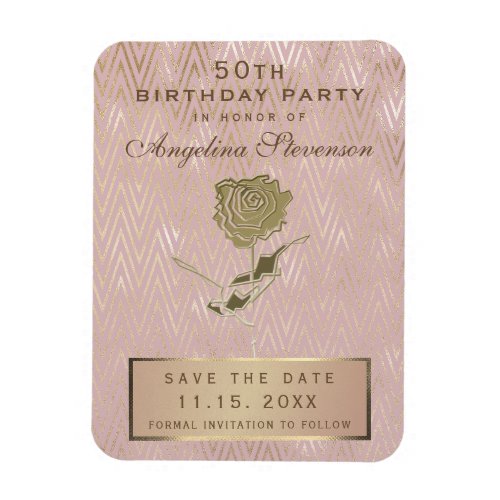 50th Birthday Save The Date Rose Gold Flower Magnet