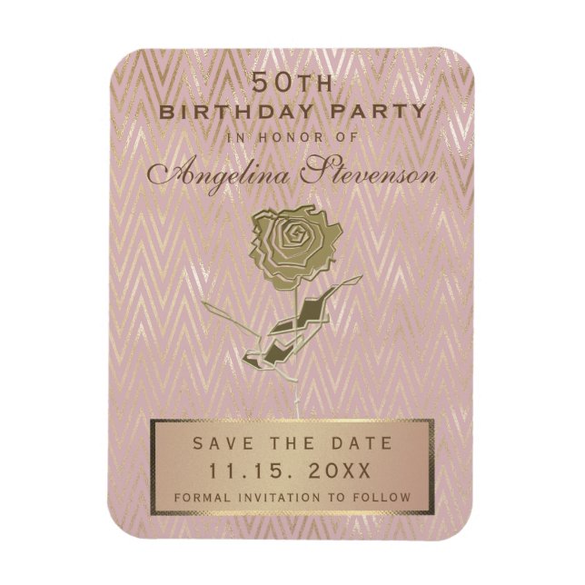 50th Birthday Save The Date Rose Gold Flower Magnet (Vertical)