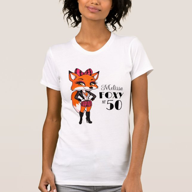 50th Birthday Scottish Tartan Fox | Foxy At 50 T-Shirt (Front)