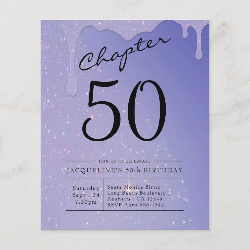 50th Birthday Script Glitter Invitation Flyer