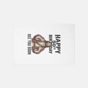 50th Birthday See You Soon Religious Humor Design_ Rug