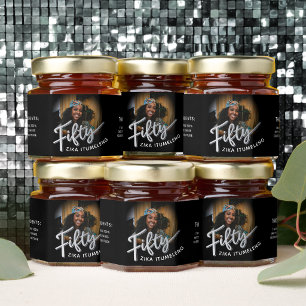 50th birthday silver black personalized photo name honey jar favors