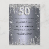 50th birthday silver metal glitter dust glam invitation postcard (Front)
