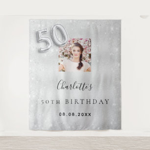 50th birthday silver photo glitter dust welcome tapestry