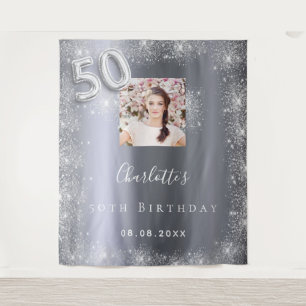 50th birthday silver photo glitter welcome tapestry