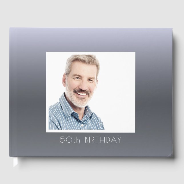 50th birthday silver photo men guys guest book (Front)