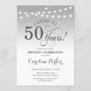 50th Birthday - Silver White Invitation