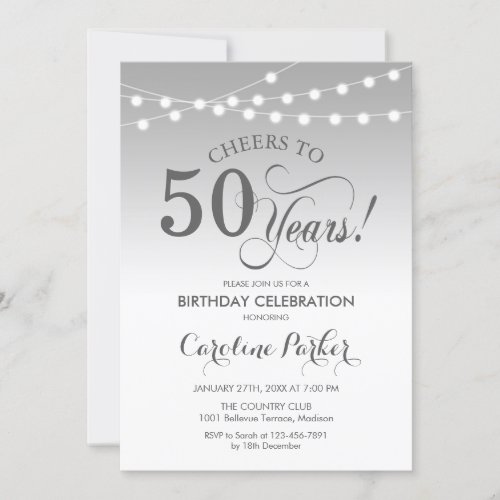50th Birthday _ Silver White Invitation