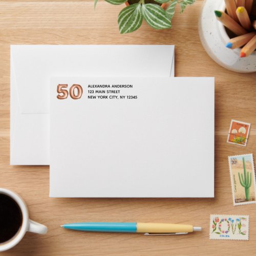 50th Birthday Simple Minimalist Colored Envelope