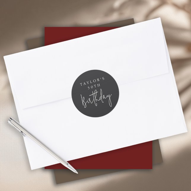 50th Birthday Simple Minimalist Flat Black Classic Round Sticker (Creator Uploaded)