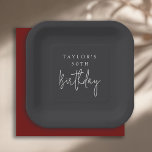50th Birthday Simple Minimalist Flat Black Paper Plates<br><div class="desc">A simple minimal 50th birthday party plate to celebrate this important milestone event. The modern minimalist layout pairs a deep matte black background with refined ivory-beige typography—featuring a bold sans-serif paired with handwritten script for the word “Birthday.” All of the text may be edited as you wish. Plates are available...</div>