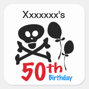 50th Birthday Skull Crossbones Square Sticker
