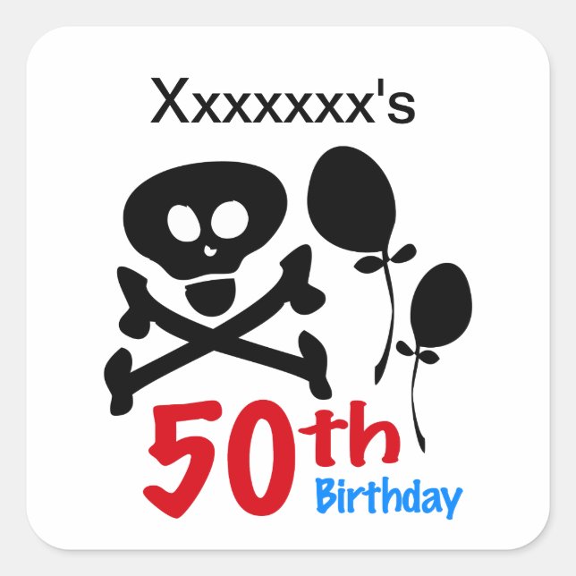 50th Birthday Skull Crossbones Square Sticker (Front)