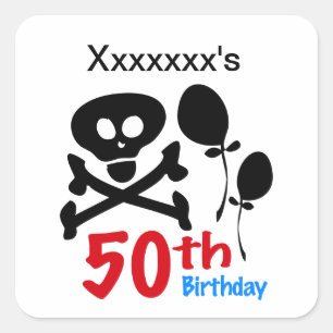 50th Birthday Skull Crossbones Square Sticker