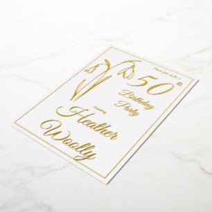 50th Birthday Snowdrop Floral Black And White Foil Invitation