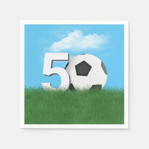 50th Birthday Soccer Ball In Green Grass Napkins
