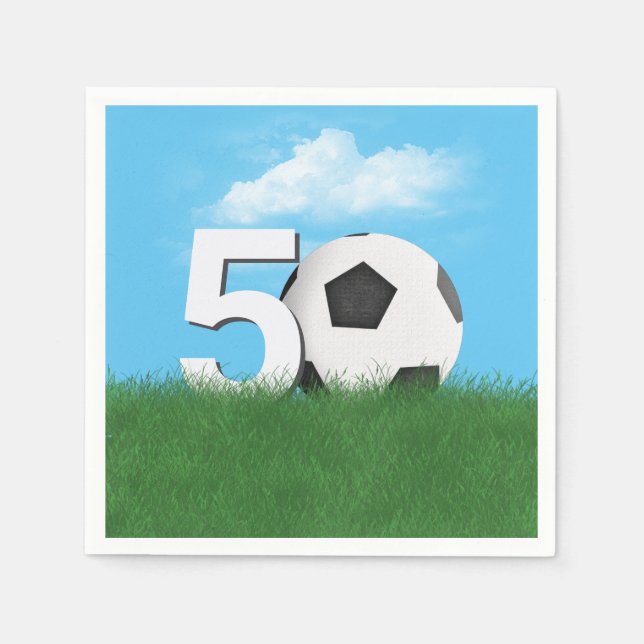 50th Birthday Soccer Ball In Green Grass Napkins (Front)